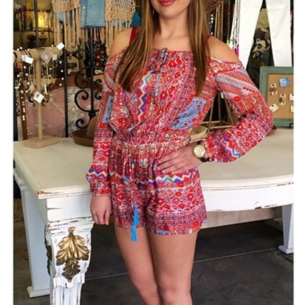 Boho Romper | Red Romper | Long Sleeve - image 2
